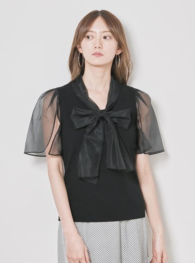 Snidel Bowtie Sheer Sleeve Knit Top Best Price