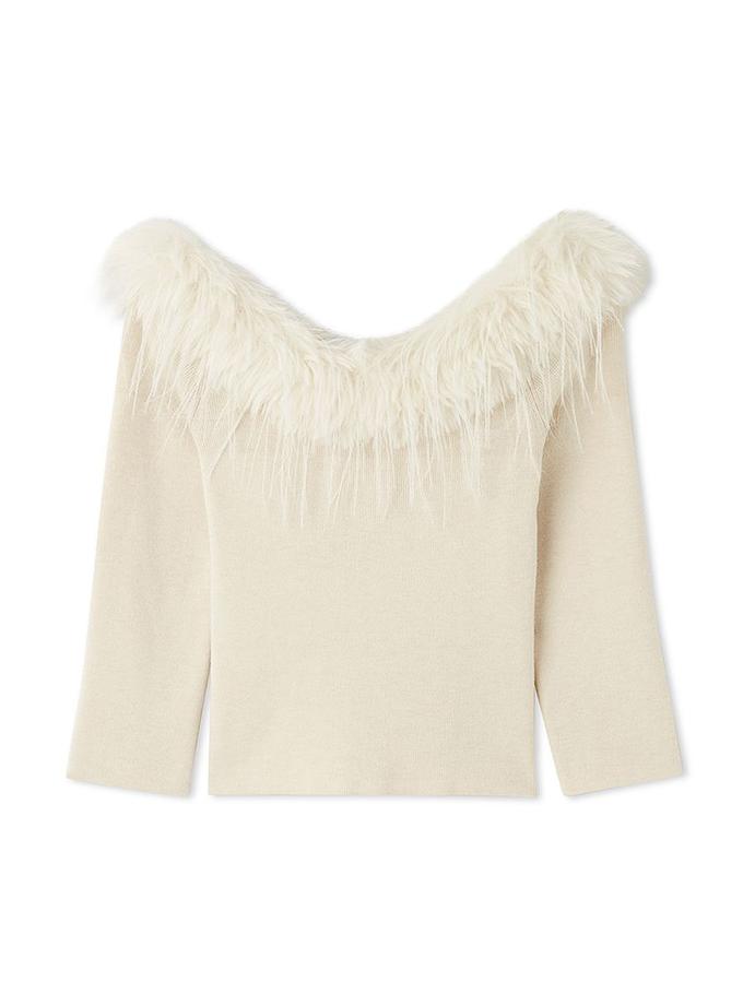 Snidel Décolleté Faux Fur Knit Pullover High Quality