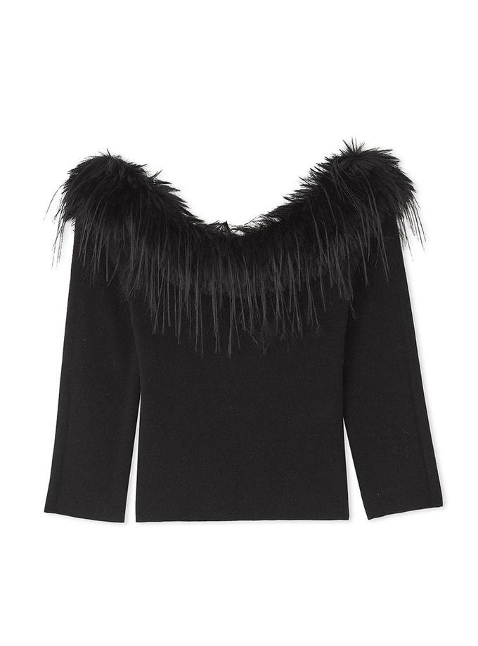 Snidel Décolleté Faux Fur Knit Pullover High Quality