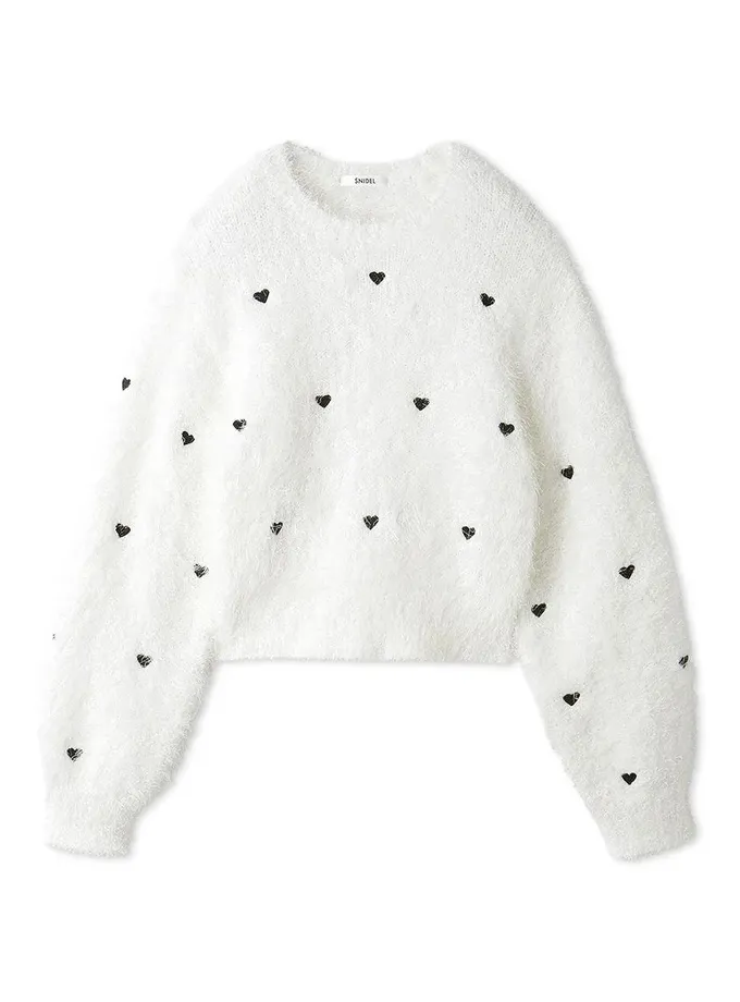 Snidel Heart Motif Trendy Knit Sweater For Sale