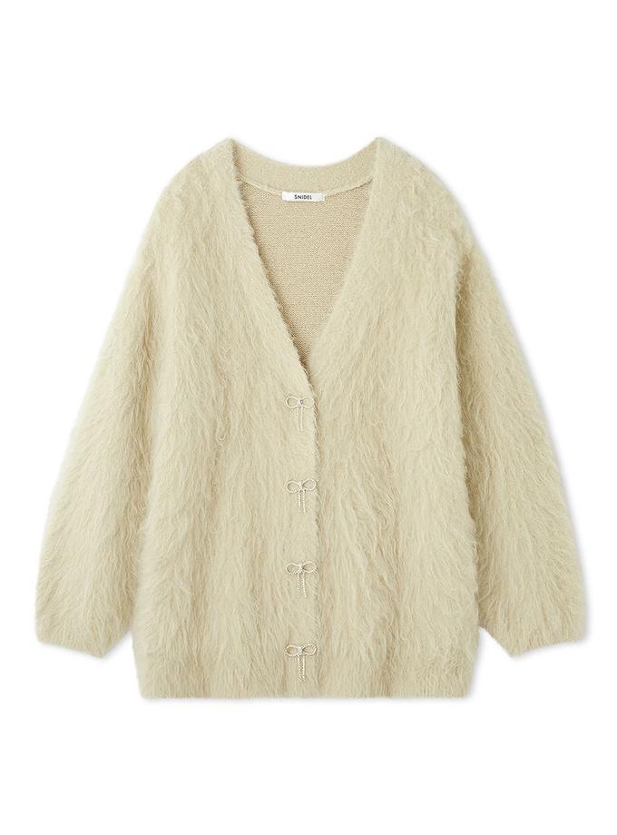 Snidel Jeweled Ribbon Fuzzy Knit Cardigan Free shipping