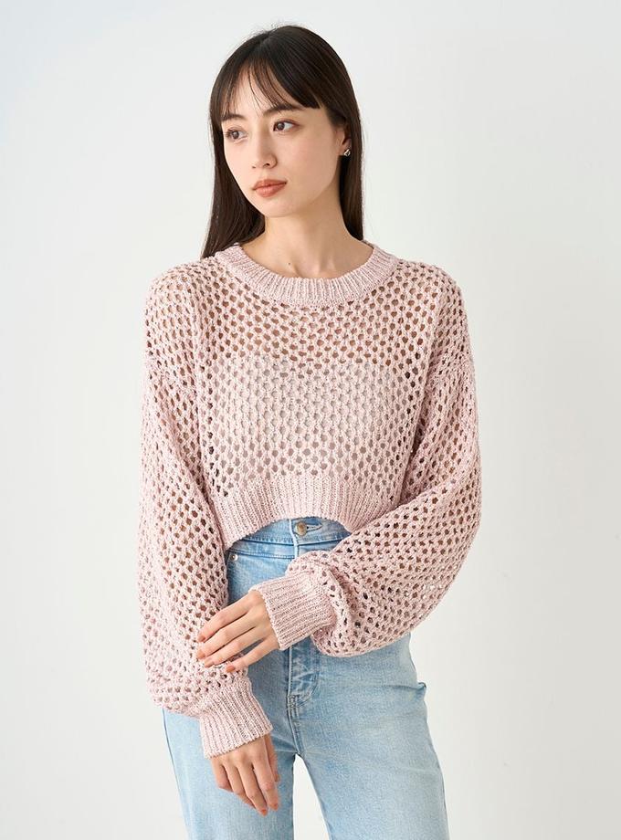 Snidel Lamé Mesh Crochet Knit Crop Top Best Seller