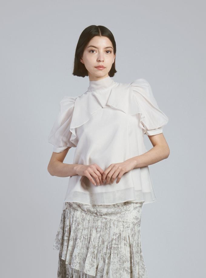 Snidel Organza See-Through Puff Sleeve Turtle Neck Blouse Best Seller