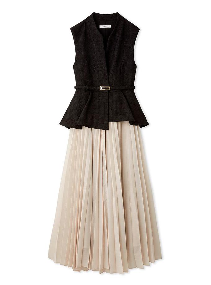 Snidel Peplum Belted Vest and Pleated Maxi Skirt Set Free shipping