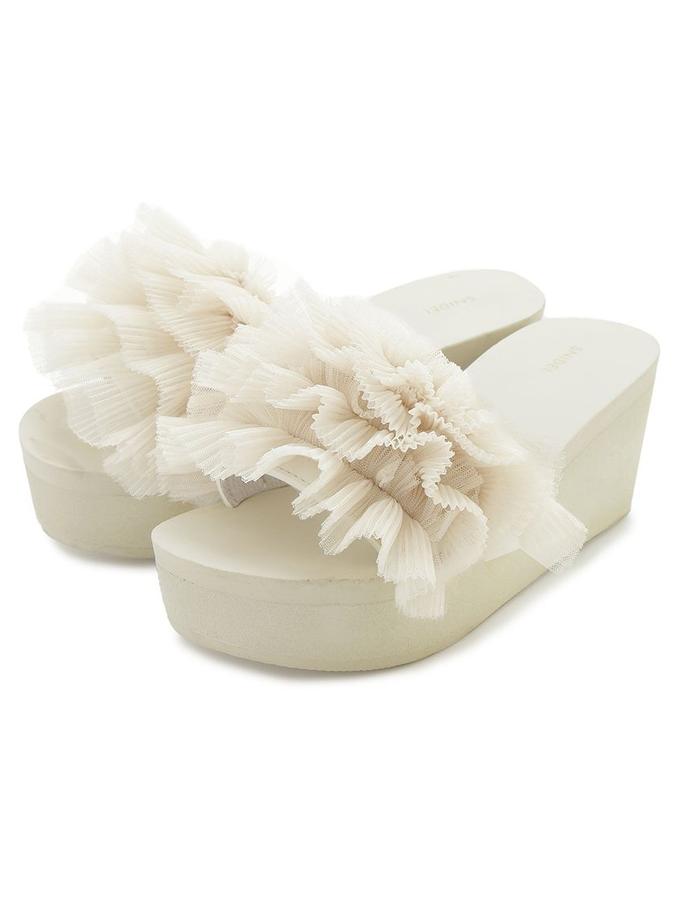 Snidel Platform Wedge Sandals with Pleated Ruffle Straps Same Day Delivery