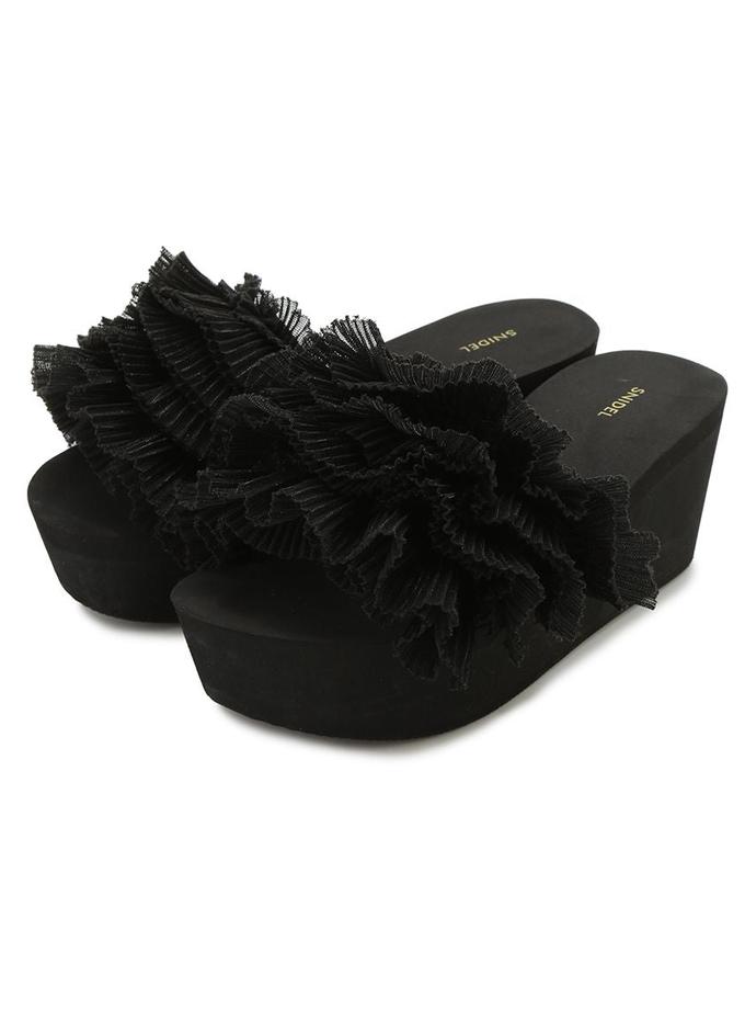 Snidel Platform Wedge Sandals with Pleated Ruffle Straps Same Day Delivery