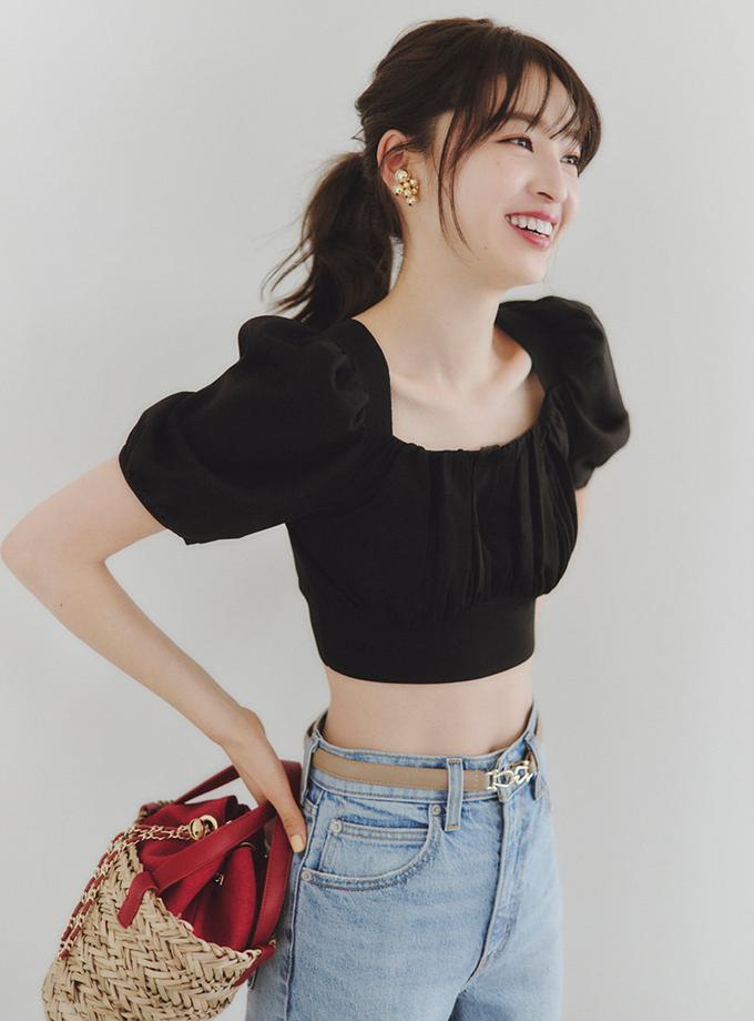 Snidel Puff Sleeve Cropped Knit Tops Free shipping