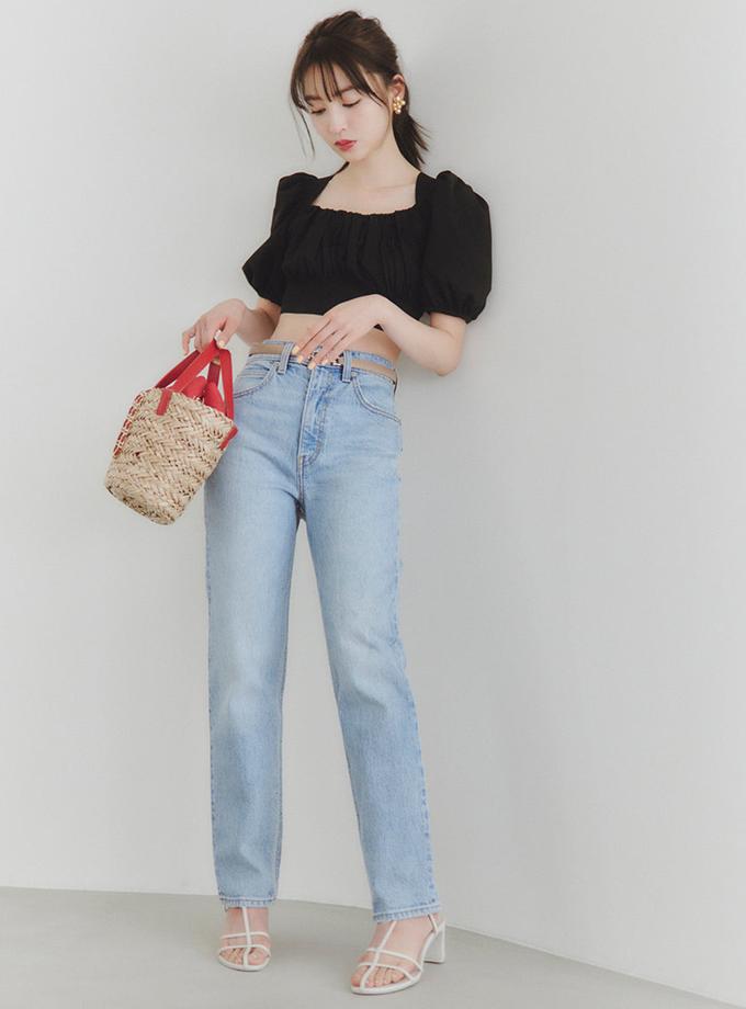 Snidel Puff Sleeve Cropped Knit Tops Free shipping