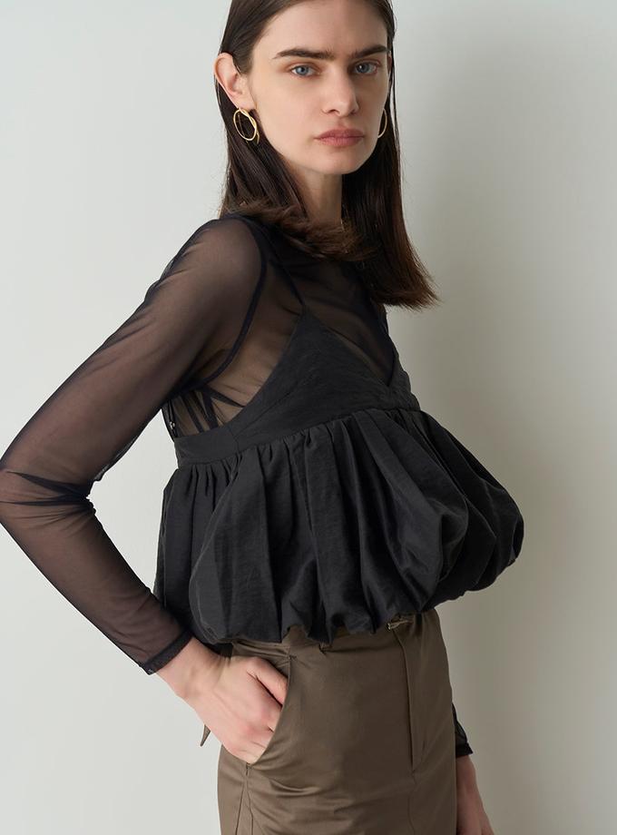 Snidel Sheer Puff Sleeve Peplum Top Free shipping