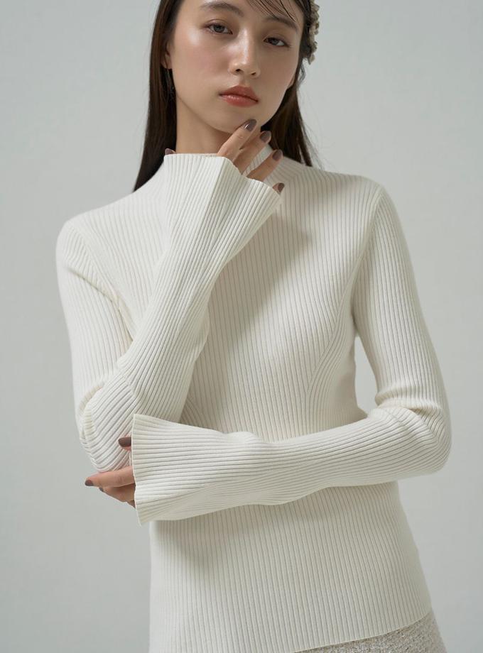 Snidel Slim Fit Ribbed Knit Bell Sleeve Sweater On Sale