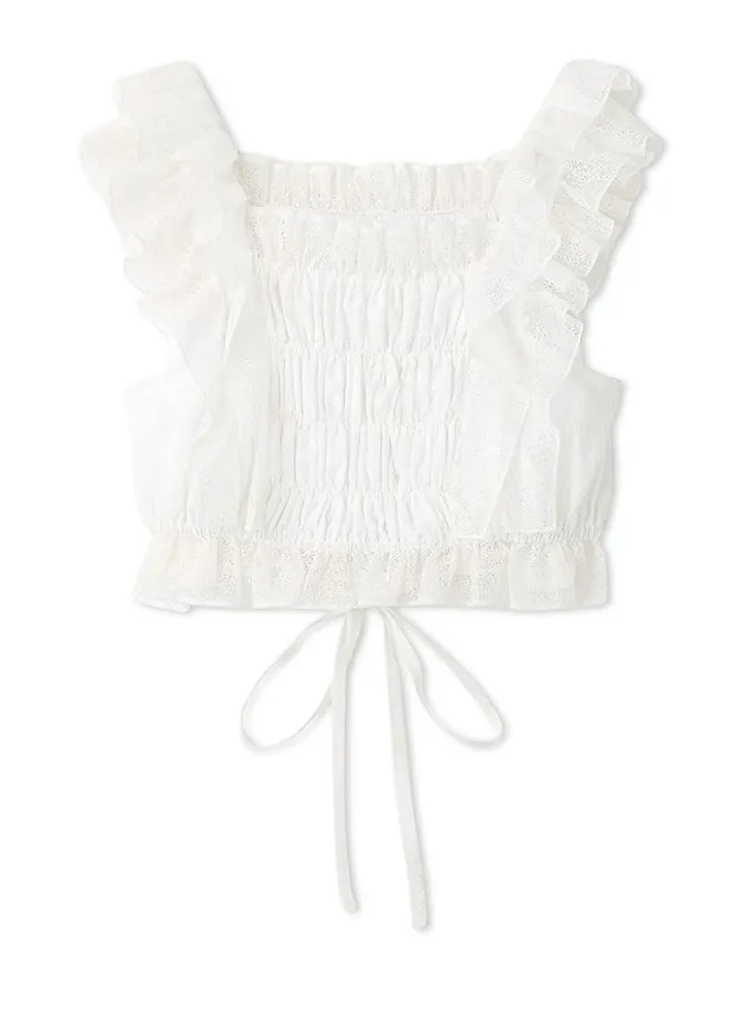 Snidel Smocked Ruffle Lace Crop Top Best Price